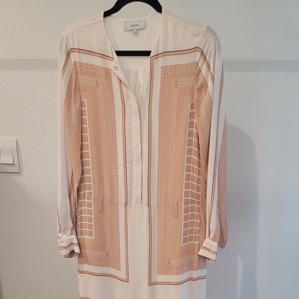 Nude & White Printed Midi Dress by Reiss